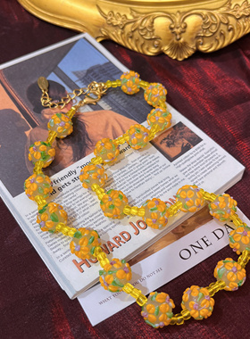 法式小众复古花瓣蛋糕琉璃串珠项链女手链甜美气质优雅锁骨链颈链