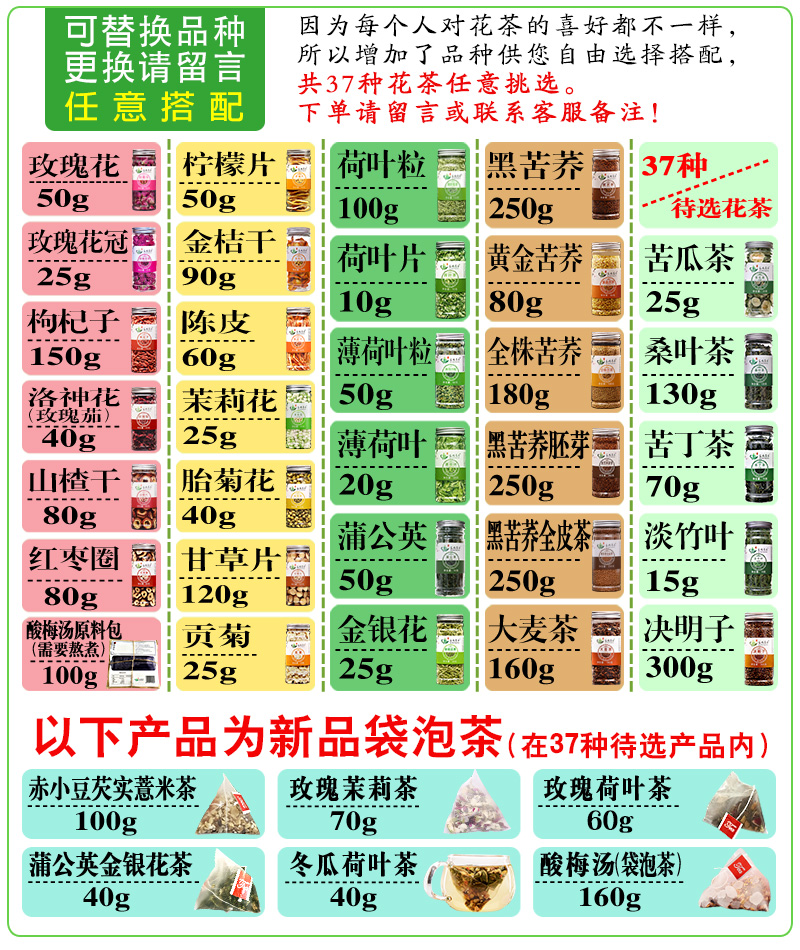 五罐装干玫瑰花茶决明子山楂茶荷叶茶花茶组合陈皮柠檬山楂菊花茶-图3