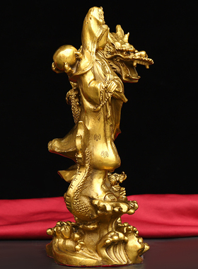 纯铜自在观音摆件战龙观音佛像净瓶柳枝观音家用供养观音菩萨铜像