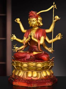 纯铜斗姆斗姥元君像佛像日月菩萨四面八臂佛先天道母铜器摆件