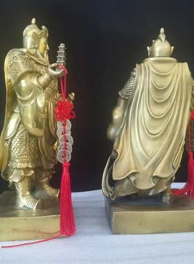 纯铜托塔天王佛像托塔李天王黄铜李靖铜像家用客厅摆件