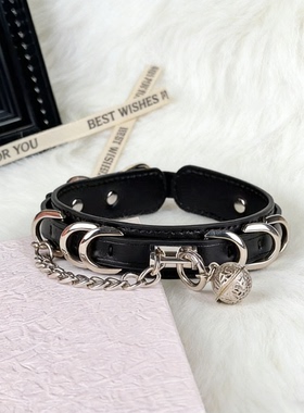 专属刻字黑色真皮项圈个性配饰