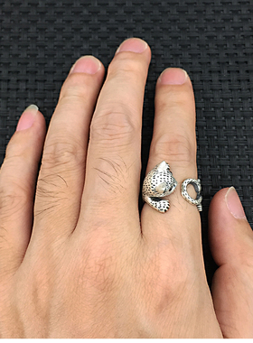 Born Free/奔放S999足银磨砂哑光可爱猫咪戒指时尚男女款开口指环