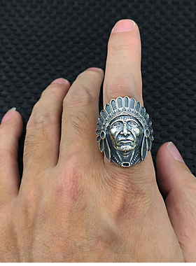 Born Free/奔放S925纯银饰品手工泰银个性指环男印第安人酋长戒指