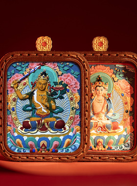 手绘擦擦唐卡五爷文殊菩萨手绘皮壳唐卡扎基拉姆黄财绿度母唐卡