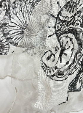 圣迪折扣女装 优雅织花图案纱拼接桑蚕丝混纺披肩围巾