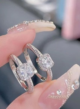 【银屿】s925纯银新款小方糖黄钻戒指女气质高级感麻花开口食指戒