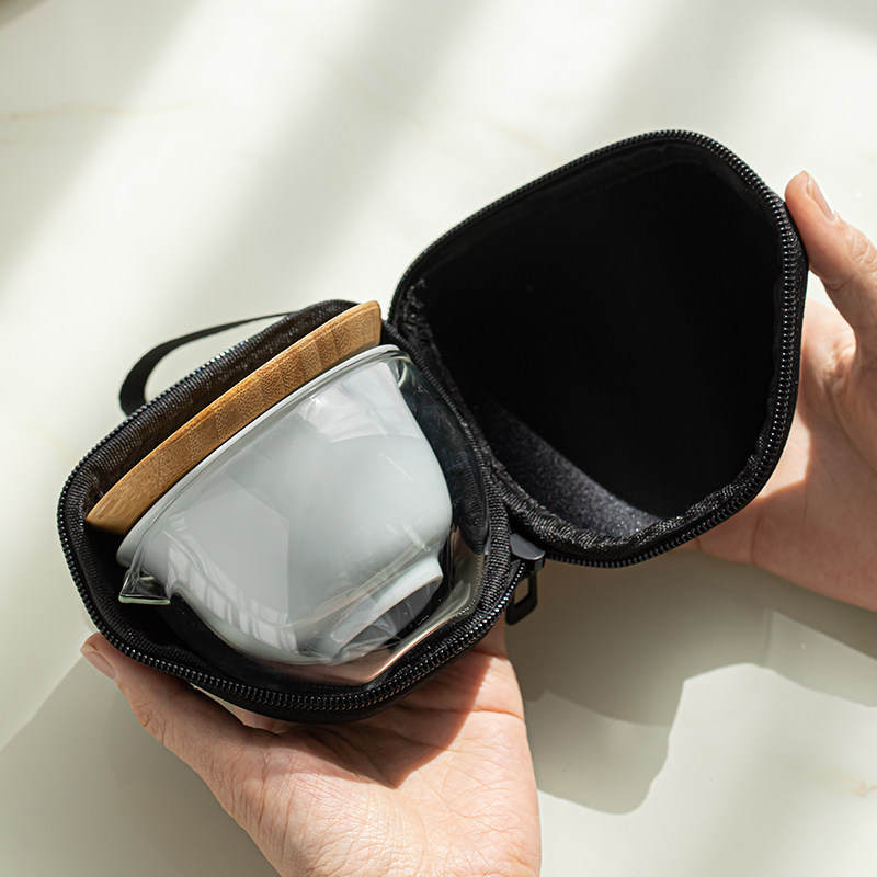 青瓷旅行茶具套装户外便携包随身收纳包陶瓷盖碗快客杯一壶三杯,淘宝优惠券,粉丝福利购,淘宝优惠卷