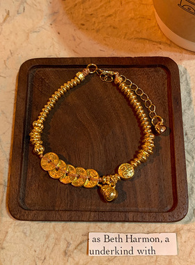 古法镀金碎碎金钱币福袋手链女款小众手串招财转运手饰2026年新款