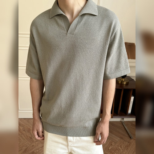 haonanhuang ROW风老钱肌理感特殊织法休闲翻领POLO短袖 - 图1