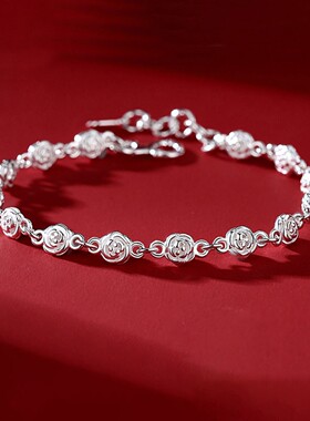 足银玫瑰花手链女生款轻奢小众精致纯银双面花朵七夕节礼物送女友