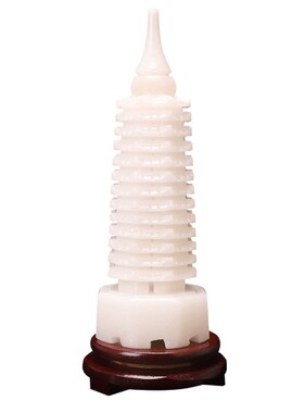 天然白玉文昌塔摆件天然玉石九9层十三13层书桌办公室礼品工艺品