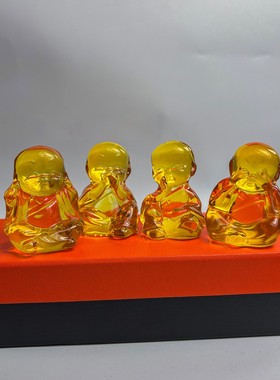 玻璃小和尚茶道摆件琉璃四不小和尚克己复礼禅意礼品黄水晶小沙弥