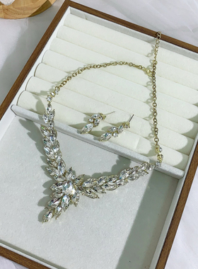 欧美跨境热销新娘结婚套链水钻玻璃高级礼服配饰礼盒包装项链耳环