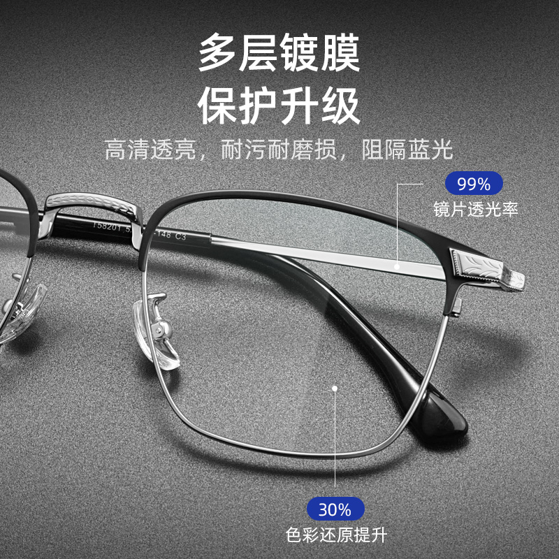 蔡司镜片防蓝光超轻纯钛半框近视眼镜男可配度数散光眼镜架眉线框 - 图2