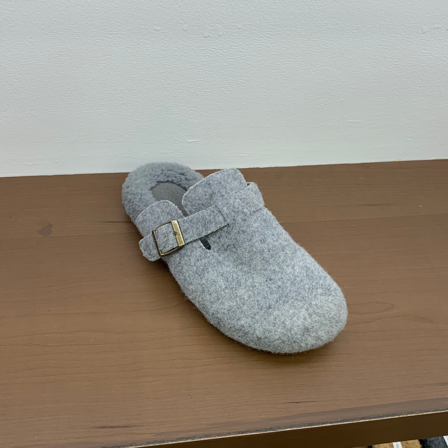 毛呢版~厚底增高保暖毛毛鞋女外穿秋冬羊羔毛加绒包头半拖勃肯鞋 - 图1