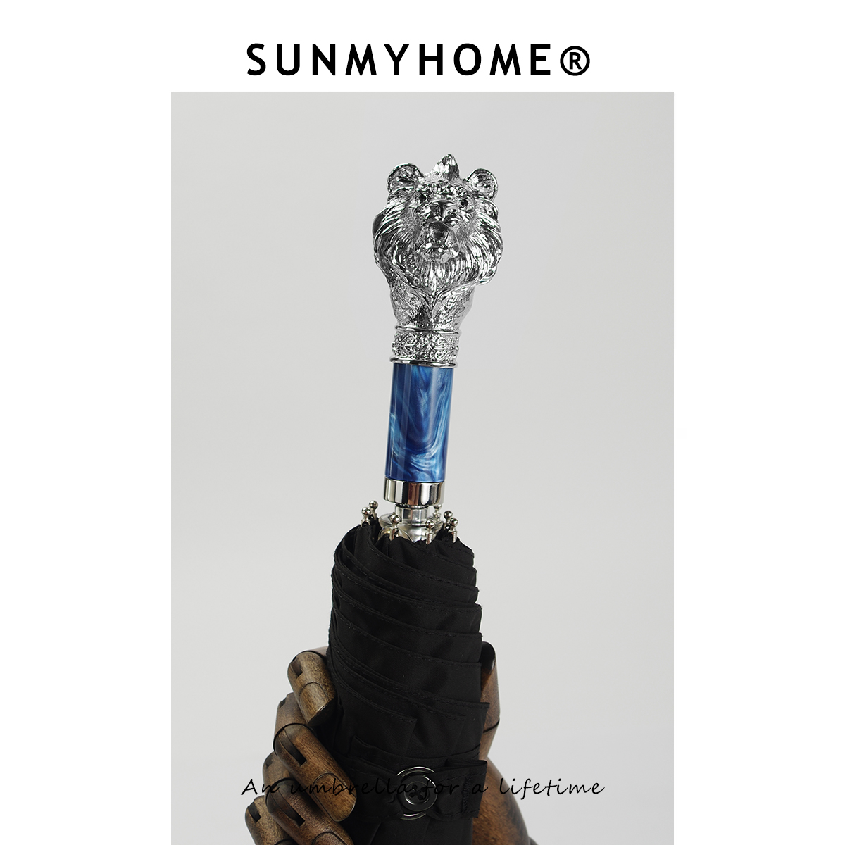 SUNMYHOME®蓝色星河银狮子雨伞折叠男士晴雨两用伞复古商务高端伞