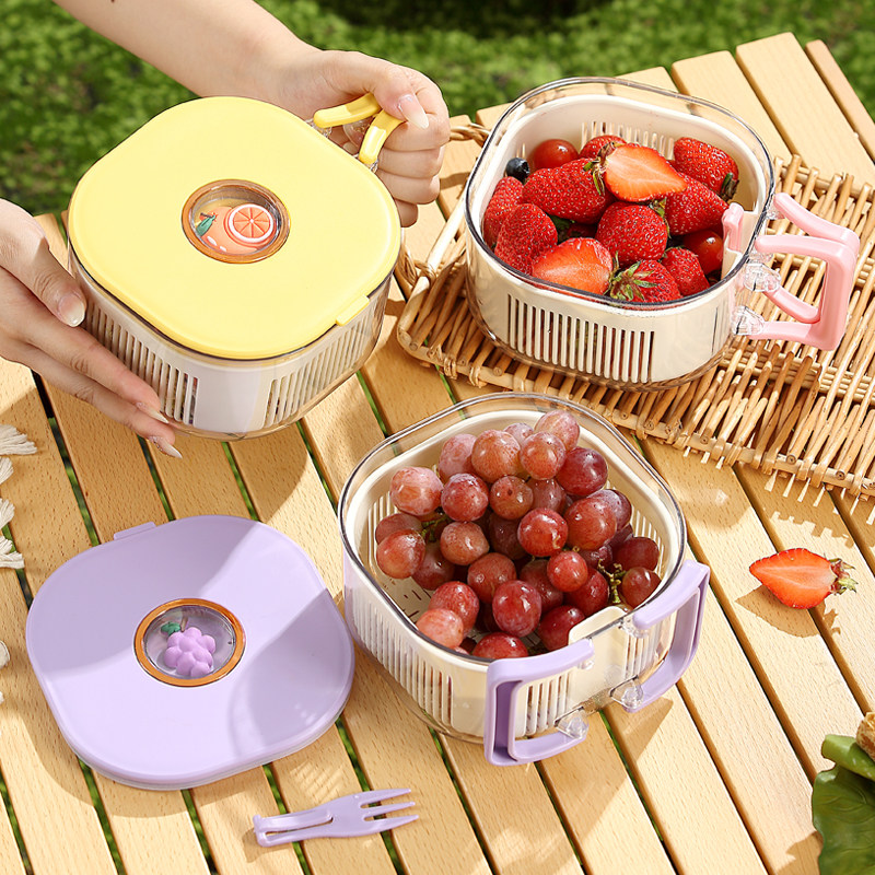 创意双层沥水水果杯带叉子外出便携式沙拉杯大容量带盖密封保鲜盒,淘宝优惠券,粉丝福利购,淘宝优惠卷