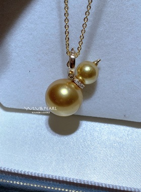 母贝仿珍珠茶金色双珠吊坠