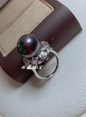 母贝珍珠14mm正圆强光戒指活口女
