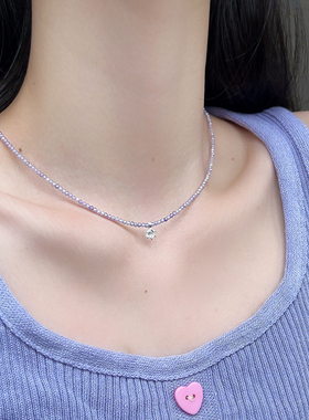 紫色串珠项链5A级锆石吊坠