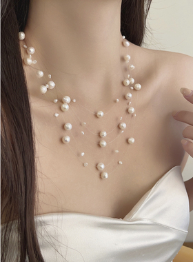 天然淡水珍珠项链五层鱼线满天星