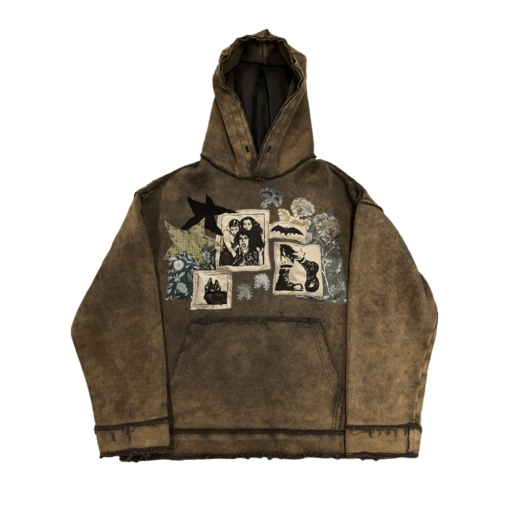 Mottled斑驳！ 原创艺术家贴布！潮流拼接oversize创意连帽卫衣 - 图1