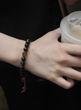 黑曜石咖啡豆情侣手串原创