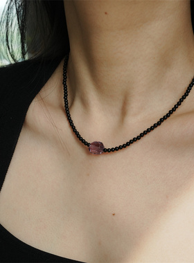 天然紫水晶黑玛瑙项链原创