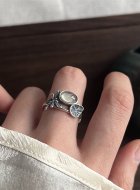 葡萄石荷叶戒指925银指环