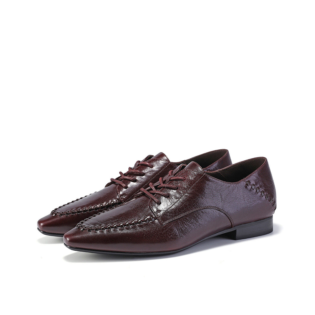 手抓纹羊皮女鞋秋季复古尖头低跟深口系带单鞋英伦时装鞋牛津鞋女,淘宝优惠券,粉丝福利购,淘宝优惠卷