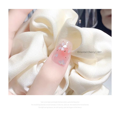 2024年新款日式美甲樱花花瓣亮片钢珠金银丝白色五瓣花朵指甲配饰 - 图0