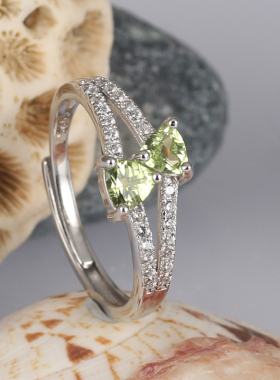 橄榄石戒指女纯银清新心形手饰