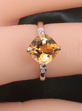 银镀金戒指天然彩宝黄晶时尚气质