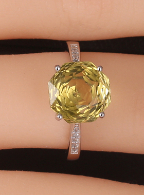 柠檬晶女戒指纯银时尚玫瑰切彩宝