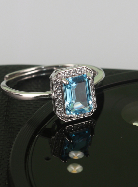 天然托帕石纯银时尚瑞士蓝戒指