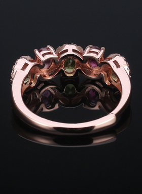 碧玺彩虹排戒女纯银清新开口女戒