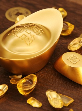 招财进宝黄铜实心铜元宝摆件仿真金元宝办公室装饰品开业乔迁礼品