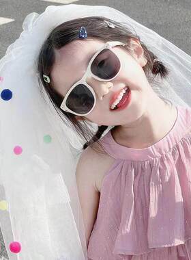 多巴胺女童头纱公主宝宝生日发夹儿童波点蓬蓬纱婚礼头饰轻小头纱