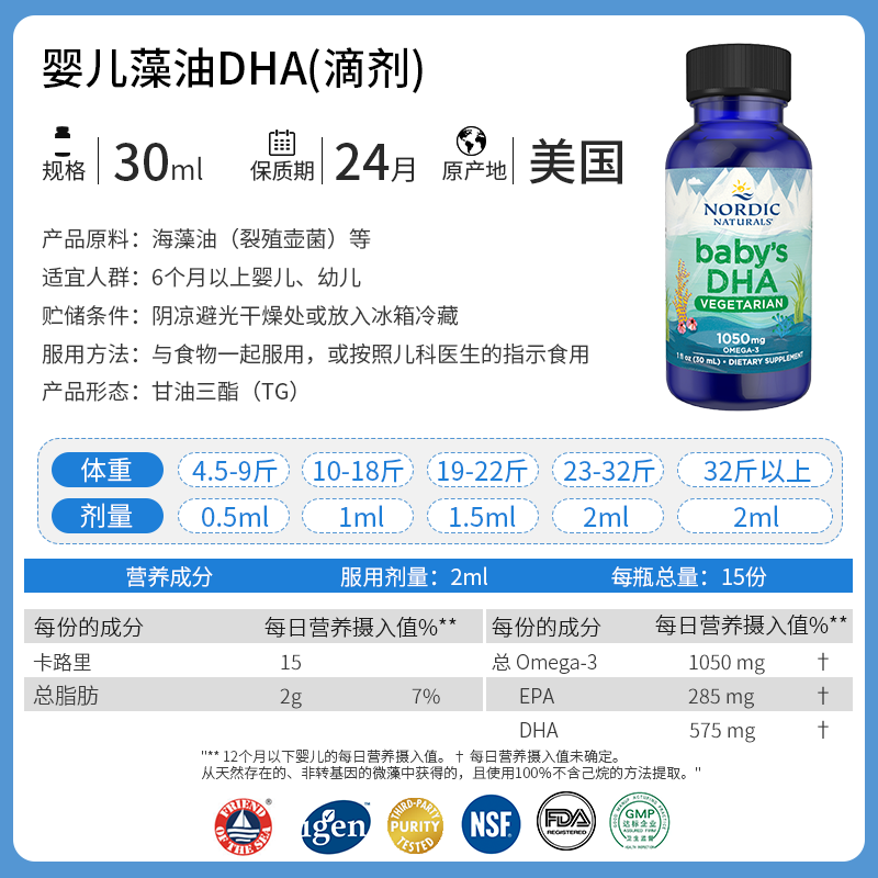 nordic美国挪威小鱼dha深海藻油哺乳期新生婴幼儿omega3滴剂30ml - 图3