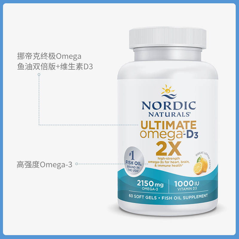 挪威小鱼终极Omega3鱼油生素D3欧米伽3双倍版维营养补充剂60粒 - 图1