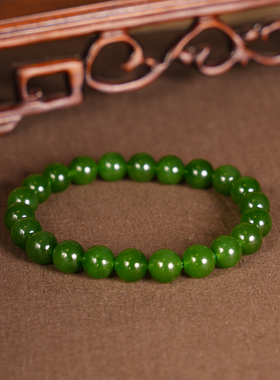 和合玉器和田玉碧玉菠菜绿0.8手串手链玉石珠串22粒圆珠女士礼物