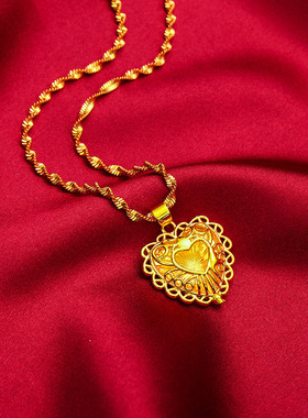 足金项链24k黄金吊坠空爱心吊坠