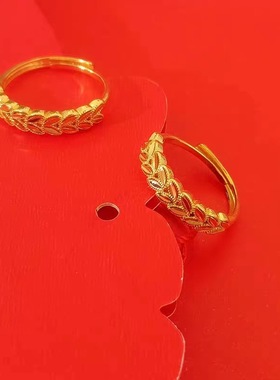 足金999戒指24k黄金麦穗纹戒指