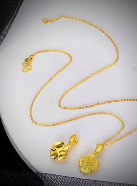 黄金项链24k足金玫瑰花项链轻奢