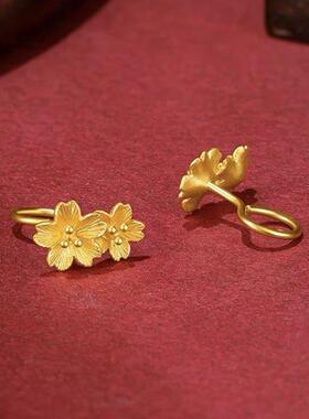 越南沙金格桑花黄金色耳环