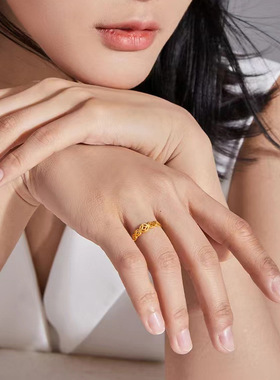黄金戒指24k足金心愿币戒指气质
