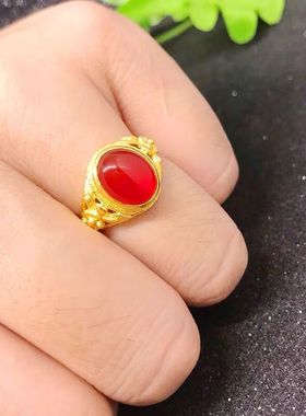 足金戒指24k黄金戒指女镶宝石