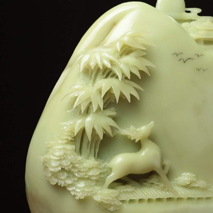 尚品美格 天然玉石家居摆件原石原色精福鹿玉竹一路高升礼品DA873