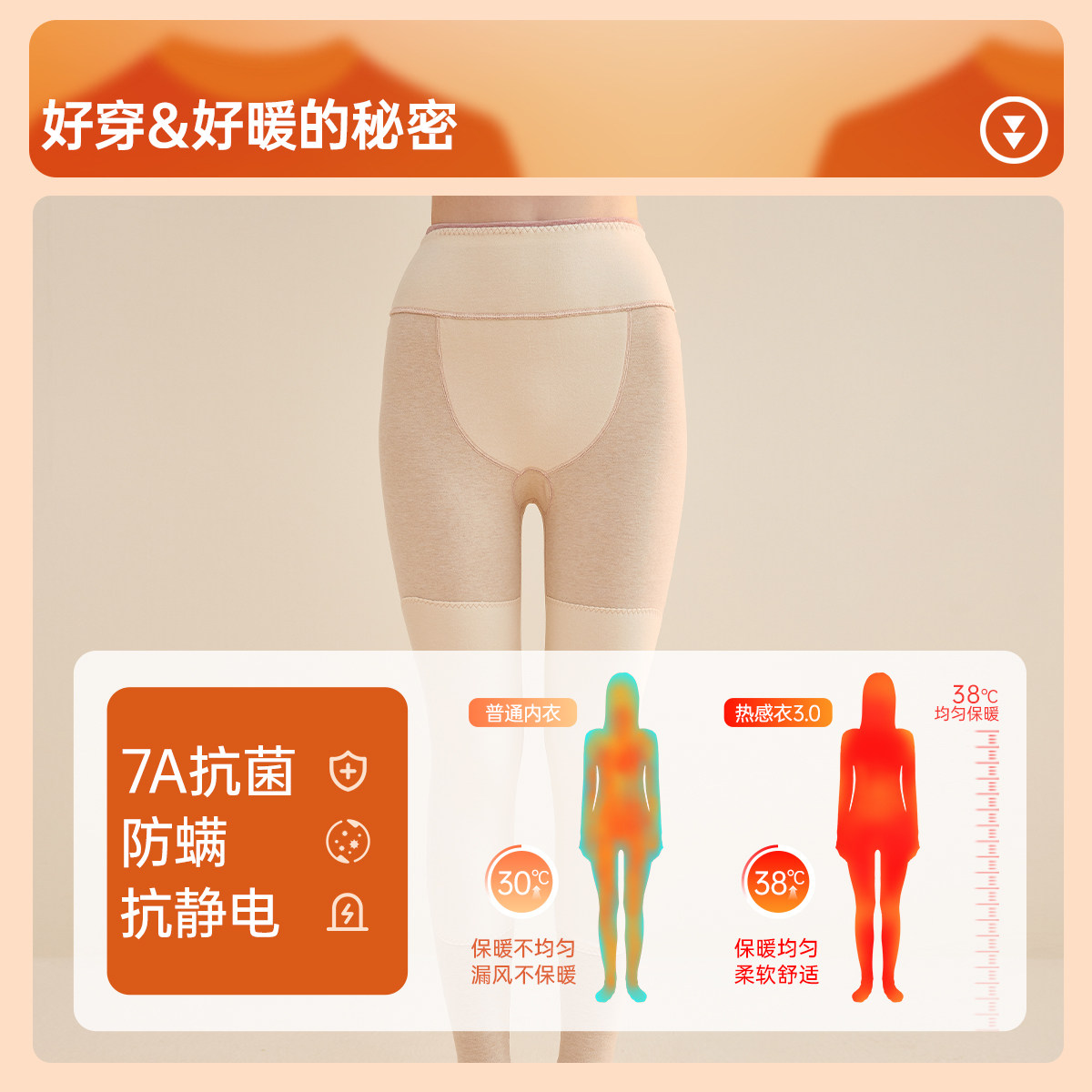 顶瓜瓜彩棉热感衣女士保暖内里加绒加厚秋裤带护膝舒适款贴肤打底,淘宝优惠券,粉丝福利购,淘宝优惠卷